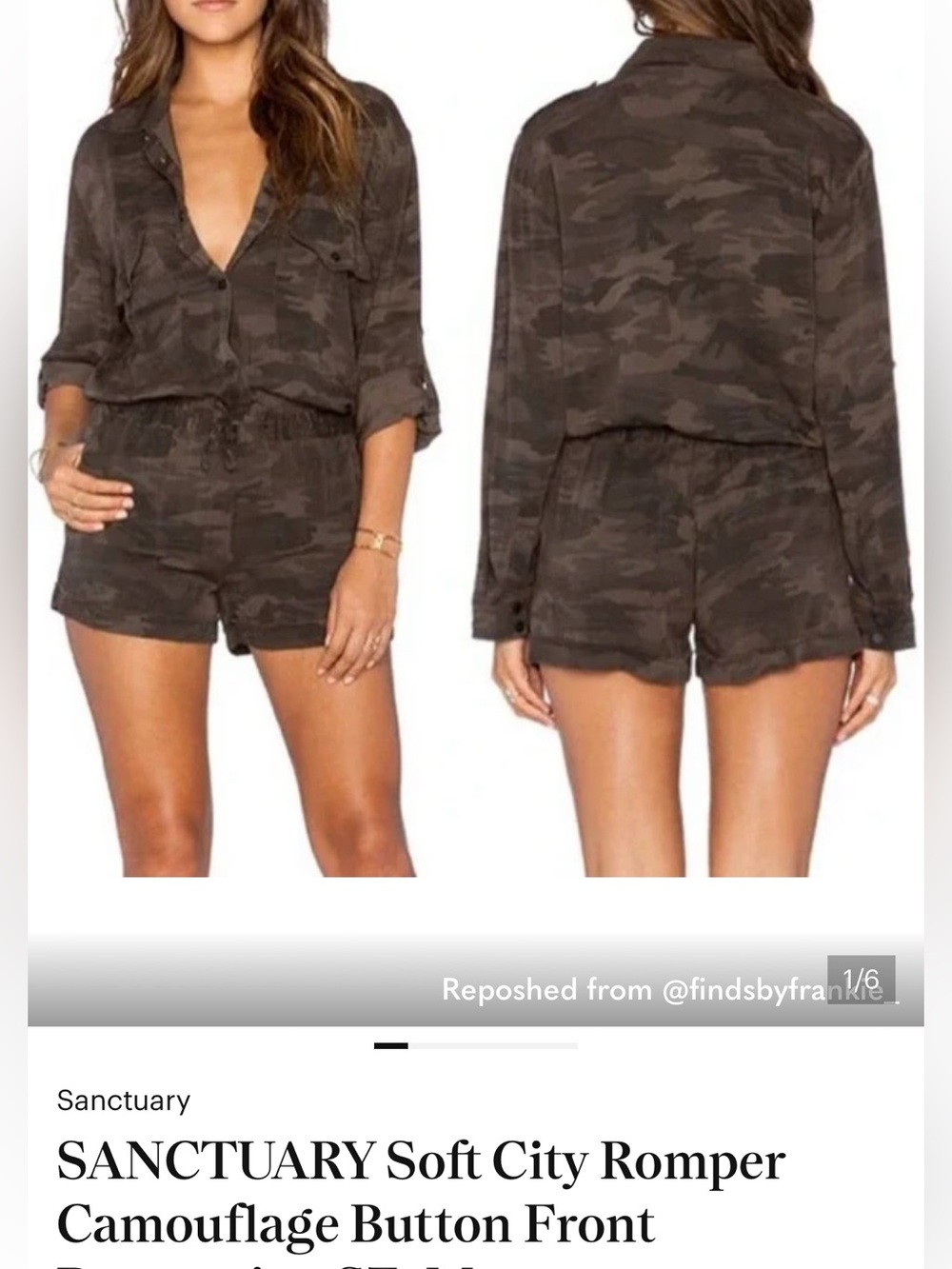 Sanctuary (Anthropologie) Green/Brown Camo Utility Romper with Snaps Sz Large